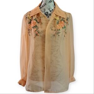 Vintage Hand Embroidered Peach Blouse